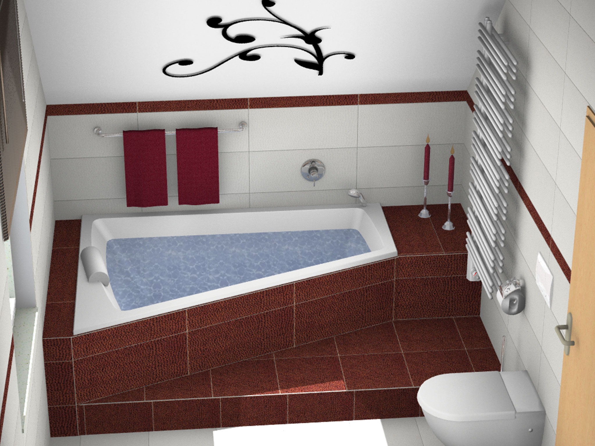 Badplanung 3D Ansicht - Asymmetrische Badewanne mit Stufe